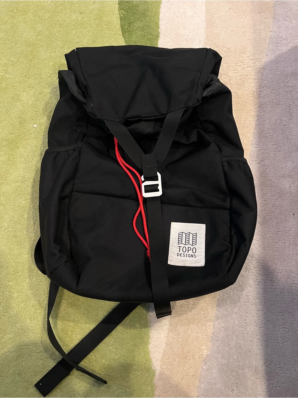 Topo Designs Black Backpack with Red Cord Accent